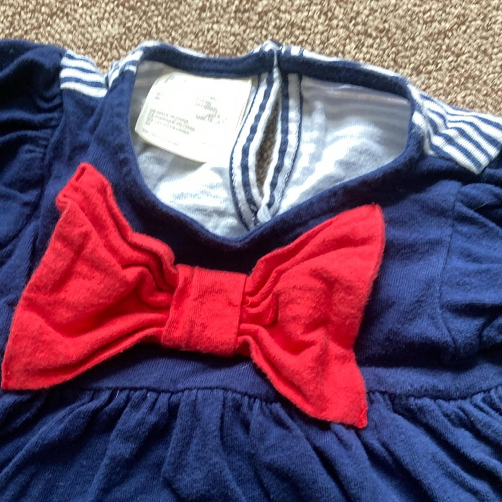 ❤️Navy Blue Baby Dress with Red Bow - Picture 2 of 4